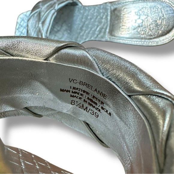Vince Camuto Brelanie Silver Leather Braided Strap Heeled Slide Sandals | 8.5 - Picture 13 of 15